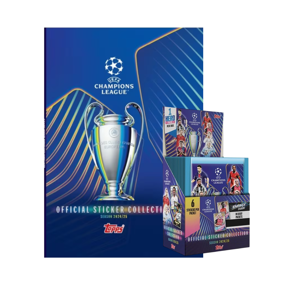 TOPPS - ÁLBUM PASTA DURA Y CAJA CON 51 SOBRES -  CHAMPIONS LEAGUE SEASON 2024 / 2025